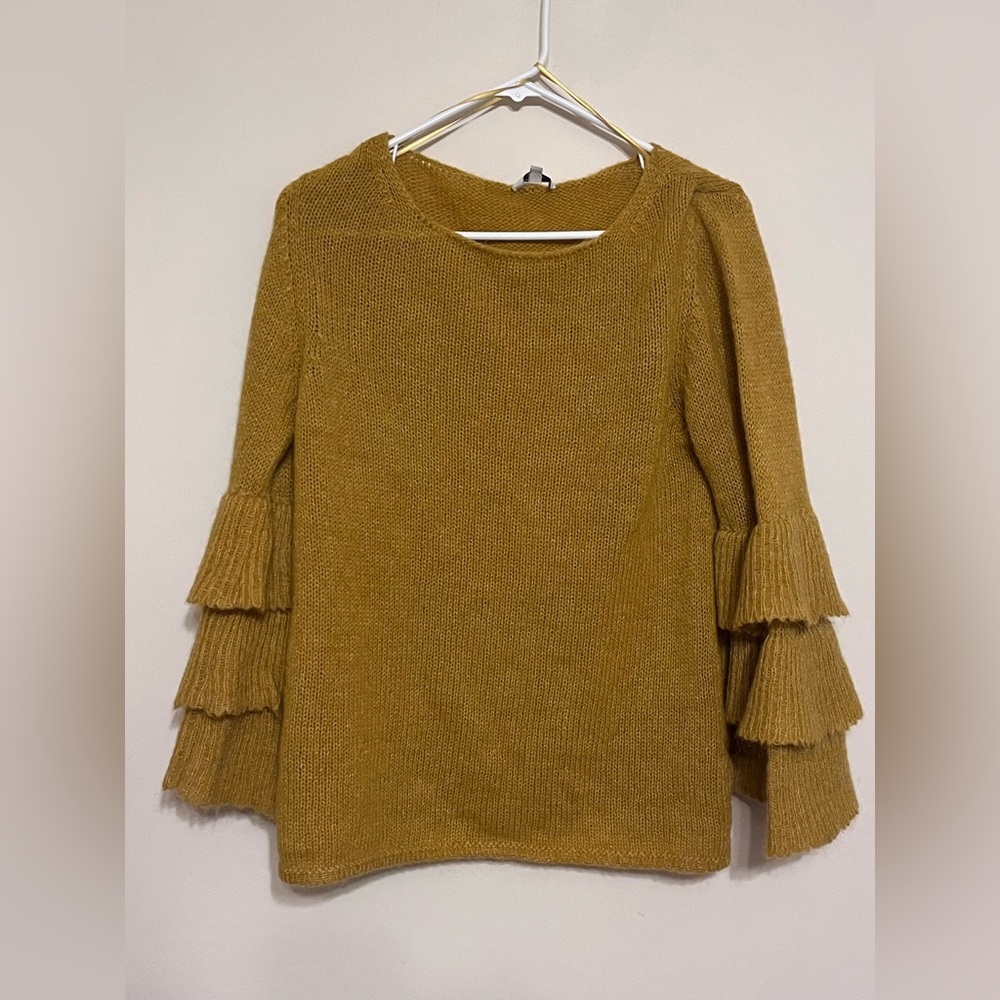 Mustard Ruffle Sleeve Sweater - Picture 2 of 5
